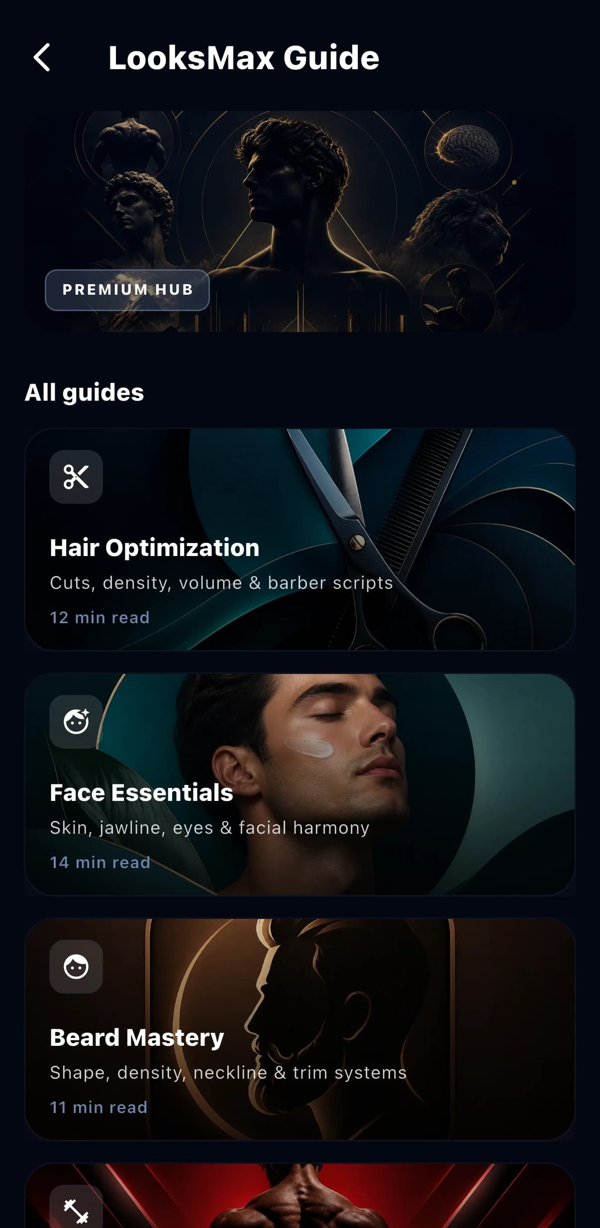 MogRise LooksMax guide library for hair, skin, jawline, beard and physique